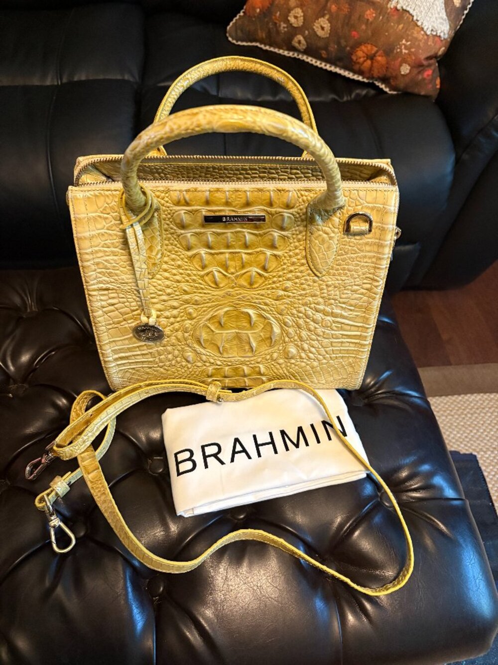 Brahmin Small Caroline Satchel Yellow Melbourne Leather NEVER USED